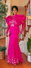 COUTURE DRAMATIC SLEEVES-BELTED DRESS(PINK)