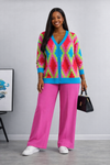 Geo Knit Cardigan Pant Set(Pink)