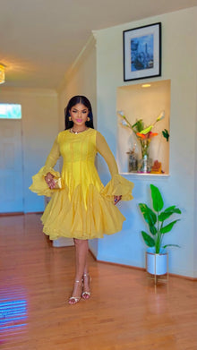 Golden Yellow Ruffle Luxe Dress