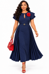 Charm Belted Midi Dress(Navy)
