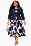 Royal Elegance Jacket & Midi Dress Set(Dark blue)