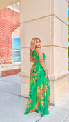 🌿 Green Beaded Halter Maxi Dress