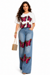 Butterfly Bliss Denim Palazzo Set(Blue)
