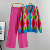 Geo Knit Cardigan Pant Set(Pink)