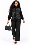 PREORDER 06– BLACK 2- PIECE KNIT PANT SET