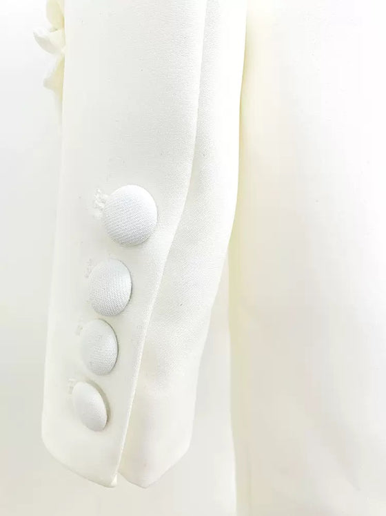 Elegant White 3D Floral Embellished Blazer Jacket(PREORDER ONLY)