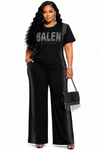 Glam Crystal Side-Stud Pant Set(Black)