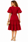 Ruby Elegance Tiered Midi Dress