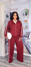 3-Piece Luxe Stretch Tracksuit Set – Burgundy