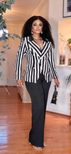 BLACK-WHITE STRIPE BLAZER SUIT SET