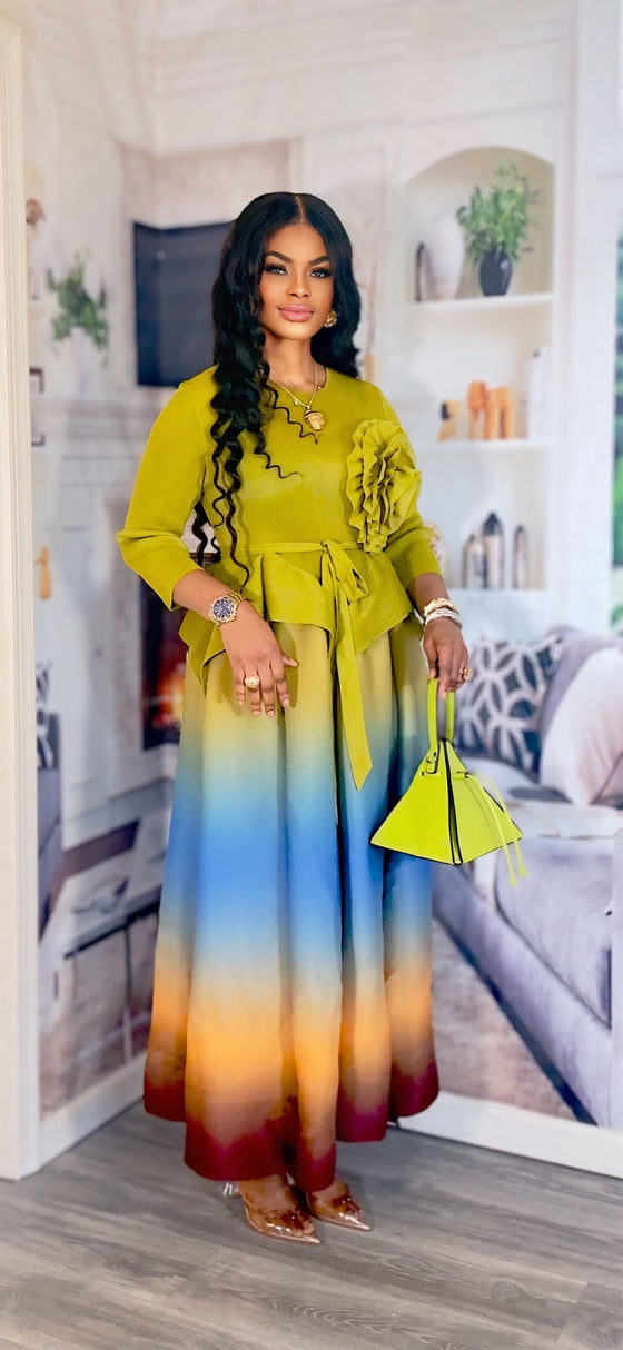 OMBRÉ  MIYAKI BELTED  DRESS(LEMON)