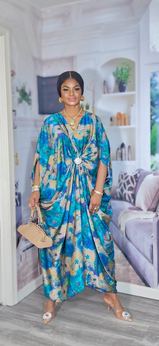 Luxe Royal Satin Kaftan Dress(Blue)