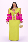 Lime & Fuchsia Rhinestone Couture mesh Puff Sleeve Skirt Set