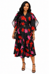 Elegant Belle Belted Flare Midi Dress(Multi)