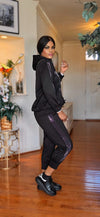 Butterfly rhinestone joggers hoddie pant set(BLACK)