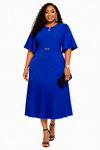 PLEATED ELEGANCE MIDI DRESS( Blue)