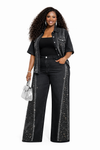 Noir Crystal Luxe Denim Palazzo Set(Black)