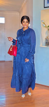 Midnight Ruffle Tiered Maxi Dress(Dark blue)