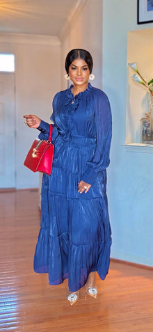  Midnight Ruffle Tiered Maxi Dress(Dark blue)