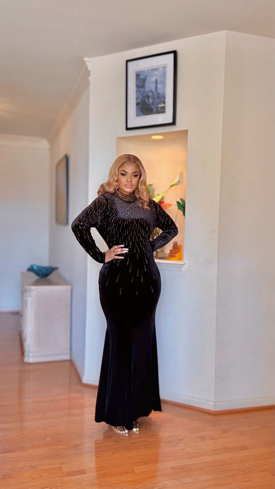 Starlight Radiance Velvet Gown(BLACK)