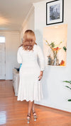 Luxury Knit Button-Down Midi Dress – Cream White