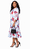 Blooming Grace Floral Midi Dress(red)