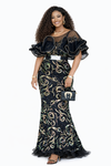 Black/Gold Royal sequined Ruffle Couture Maxi Dress