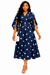 Elegant Belle Belted Flare Midi Dress(Navy)