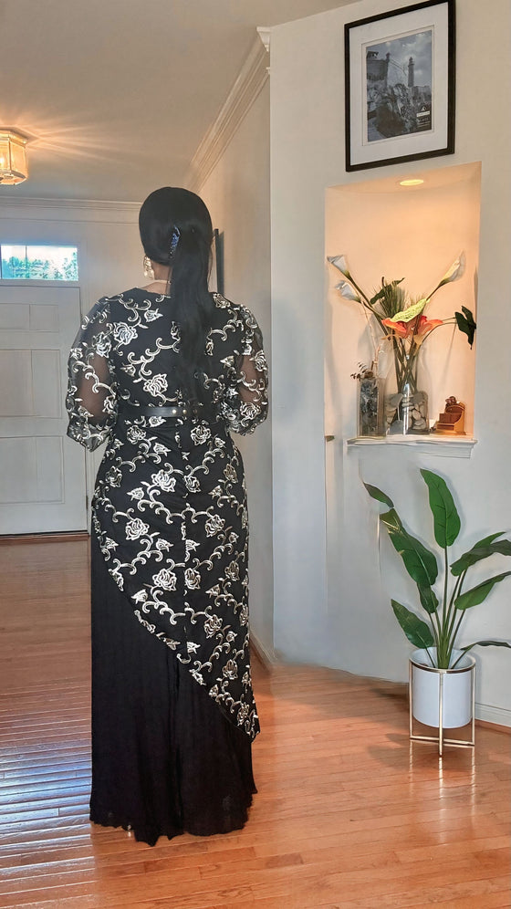 Black Lace Overlay & Pleated Maxi Dress 🖤✨