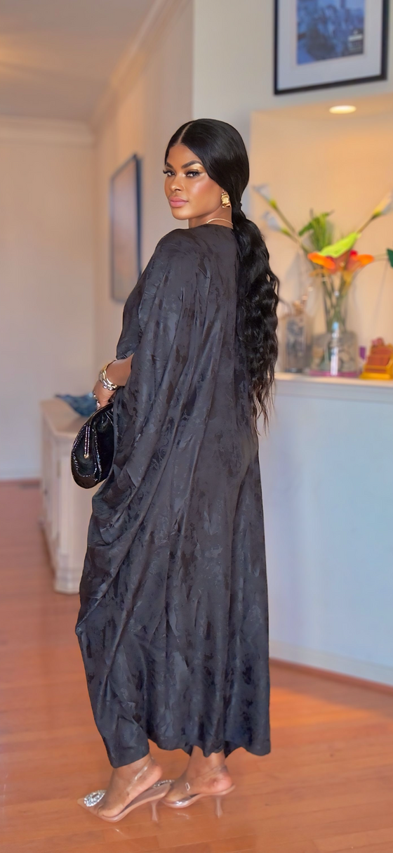 Imperial Luxe Satin Kaftan Dress(Black)