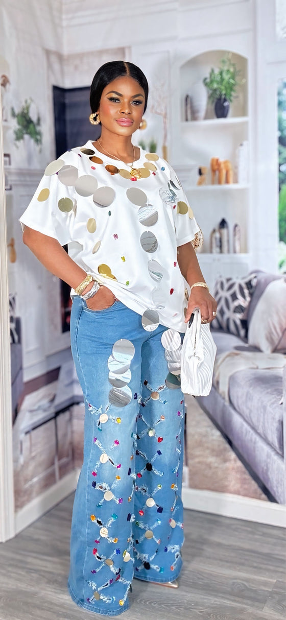 2-piece Luxe Mirror Disc Denim Set