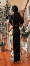 SHORT SLEEVE BELTED RHINESTONE MAXI DRESS