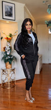 Rhinestone 2 piece joggers pant set(BLACK)