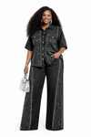 Noir Crystal Luxe Denim Palazzo Set