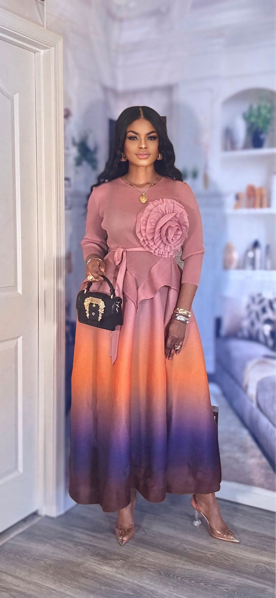 OMBRÉ  MIYAKI BELTED  DRESS(PINK)