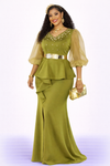 COUTURE PEPLUM FRONT SLIT DRESS(OLIVE GREEN)
