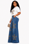 Golden Bloom Rhinestone Denim Pant Set