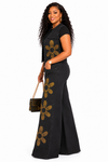 Golden Blossom Rhinestone Denim Set – Black