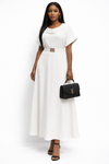Luxe Draped Belted Maxi Dress(white)