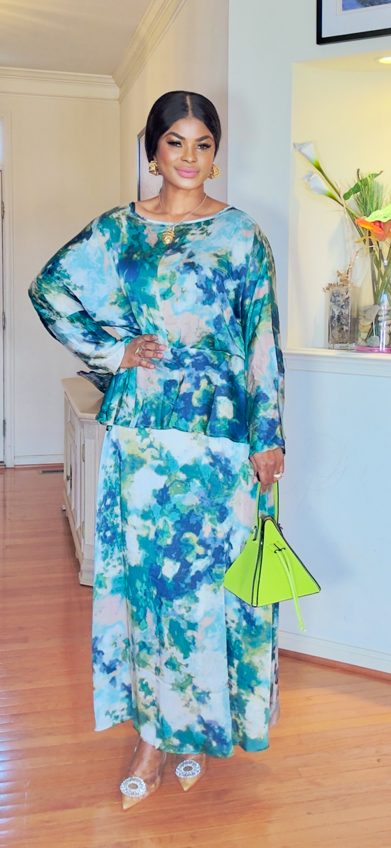 Ocean Bloom Silk Skirt Set