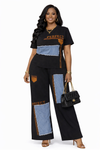 Perfect Denim Patch Statement Pant Set