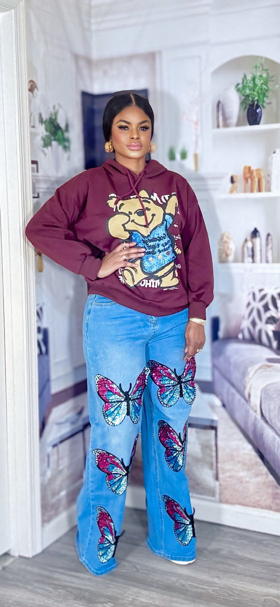 Sequin Butterfly Wide-Leg Jeans