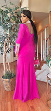 FUSCHIA RHINESTONE MAXI FRONT SLIT DRESS(PINK)