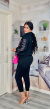 Work Mode Sequin Hoodie Jogger Set – Black & Pink