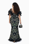 Black/Gold Royal sequined Ruffle Couture Maxi Dress