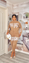 Glam Varsity Sequin Jogger Set(Tan)