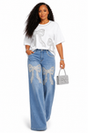 2 PIECE Pearl Bow Rhinestone Denim Set