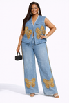 Golden Butterfly Glam Denim Set