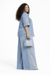 Crystal Glow Denim Palazzo Set