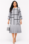 Madison Pleated Bow Midi Dress(Gray)